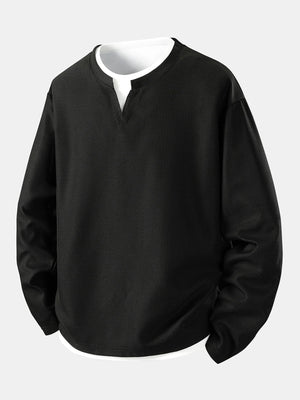 men streetwear waffle knit long sleeve tee