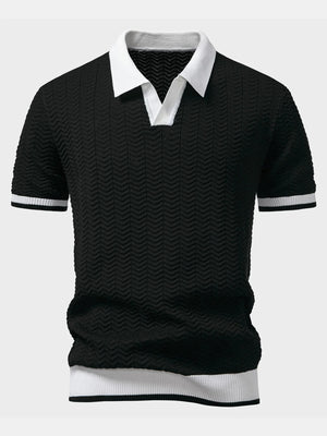 modern contrast knit polo shirt men casual outfit