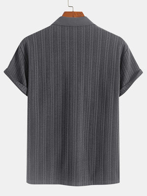 Men’s Textured Zipper Polo Shirt Grey