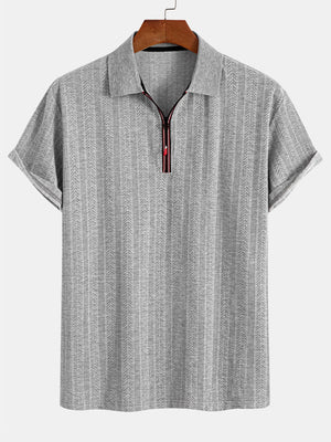 men striped zipper polo shirt short sleeve