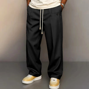 mens black relaxed fit drawstring trousers modern streetwear pants