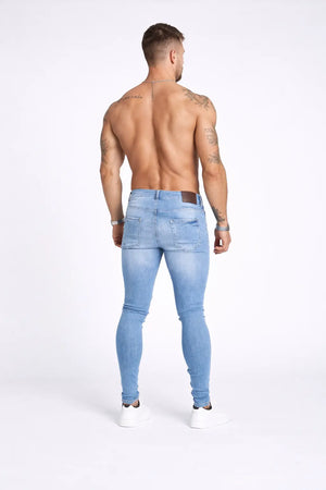 Mens Light Blue Skinny Fit Stretch Denim Jeans mylalooks.com