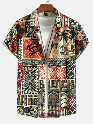 Men’s tropical print button up shirt summer fashion beach vacation style