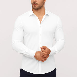 mens classic white stretch slim fit wrinkle free dress shirt business style