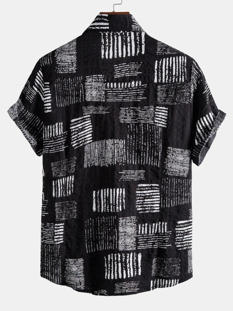 men street style abstract print shirt