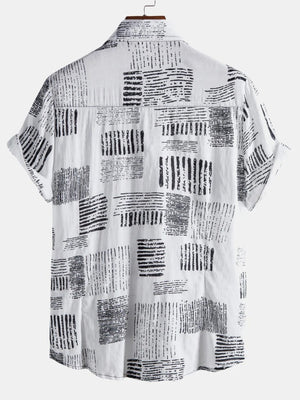 men summer mosaic print button down shirt