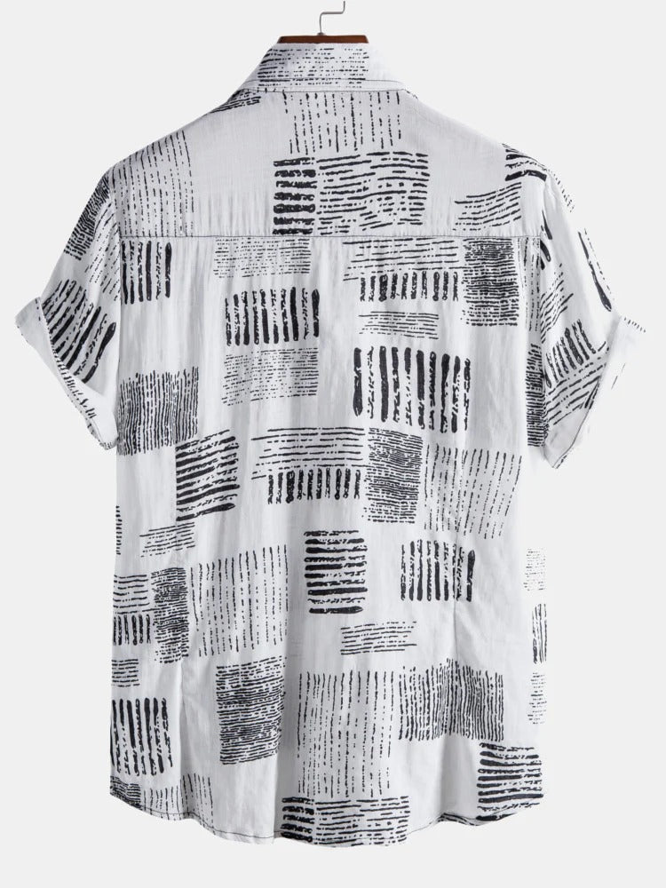 men summer mosaic print button down shirt