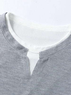 men casual waffle knit long sleeve shirt