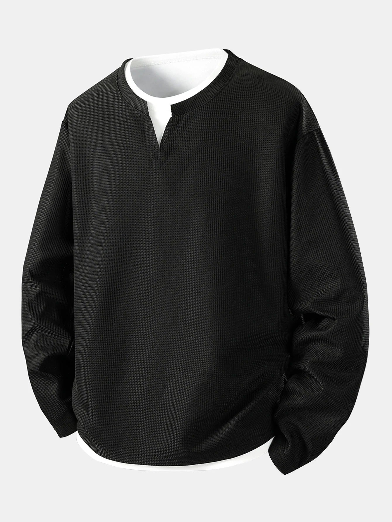 men streetwear waffle knit long sleeve tee