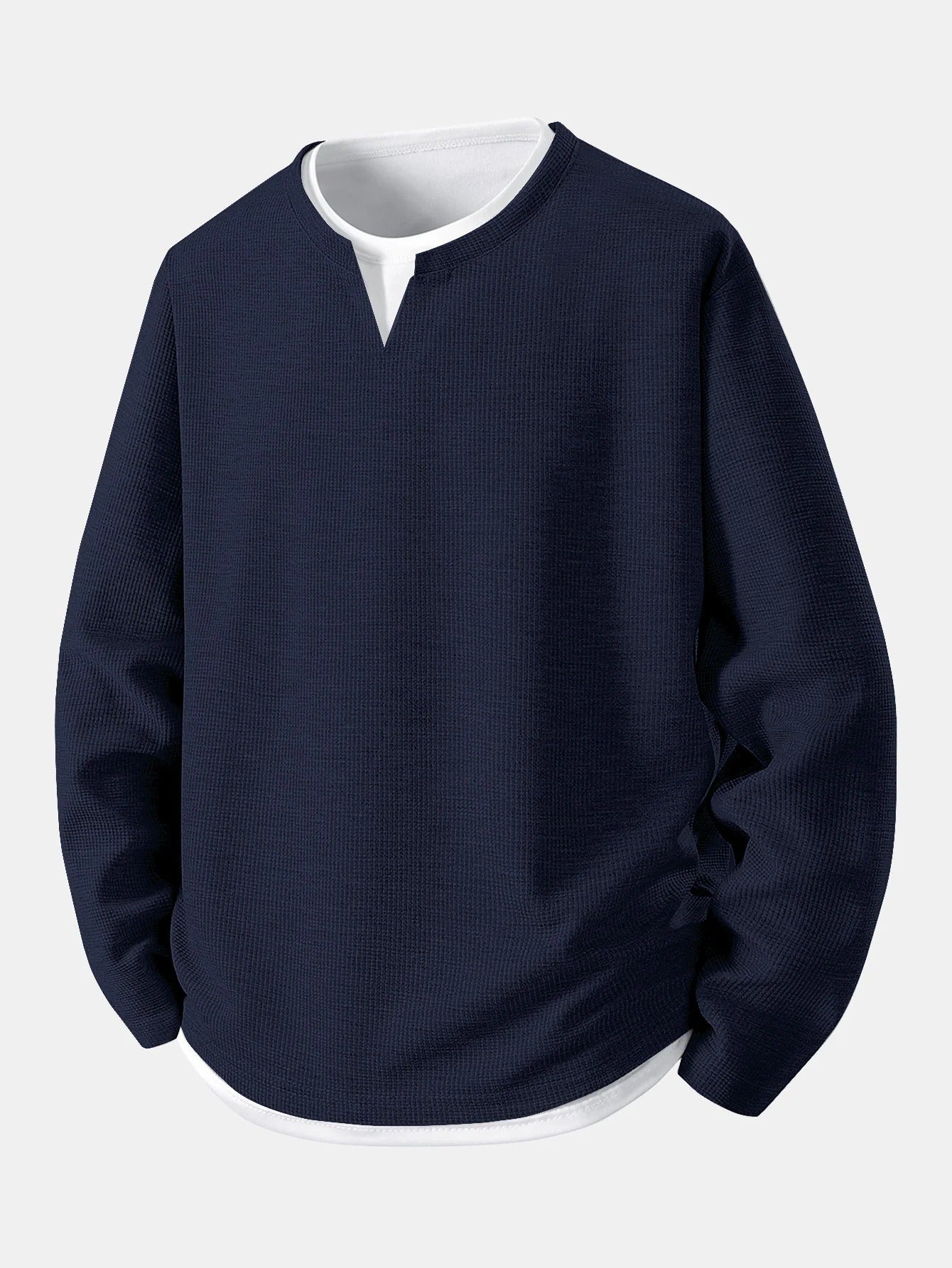 textured waffle knit long sleeve t shirt men