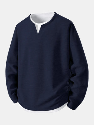 textured waffle knit long sleeve t shirt men