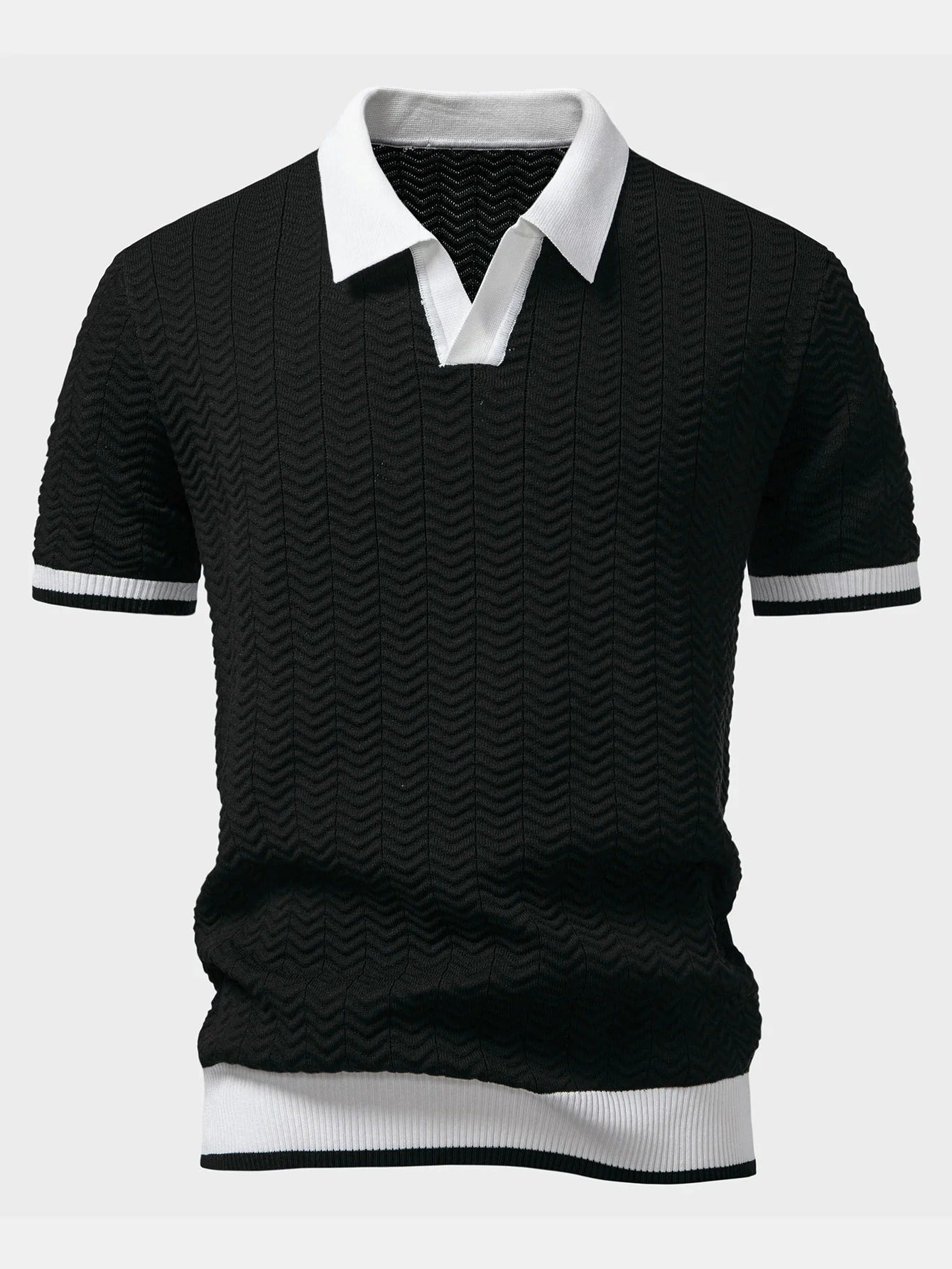 modern contrast knit polo shirt men casual outfit