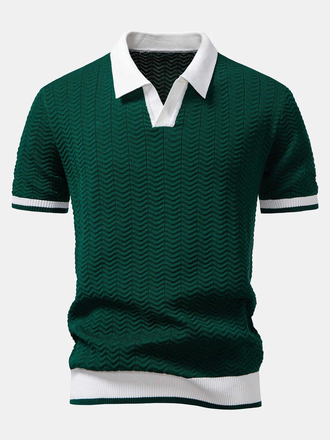men contrast knitted polo shirt summer casual style