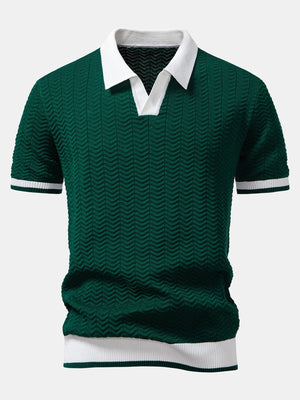 men contrast knitted polo shirt summer casual style