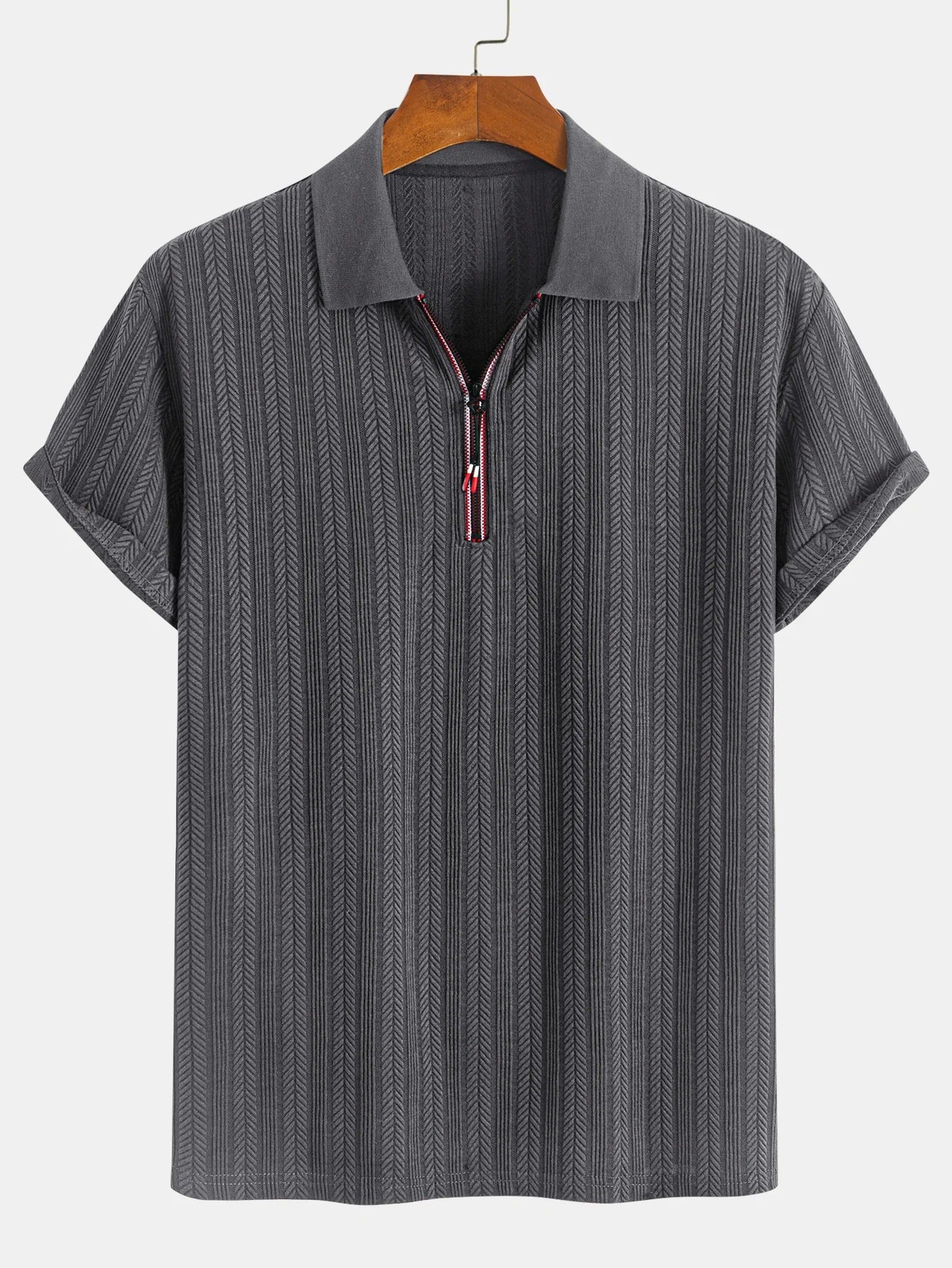 Men’s Textured Zipper Polo Shirt Grey