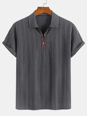 Men’s Textured Zipper Polo Shirt Grey