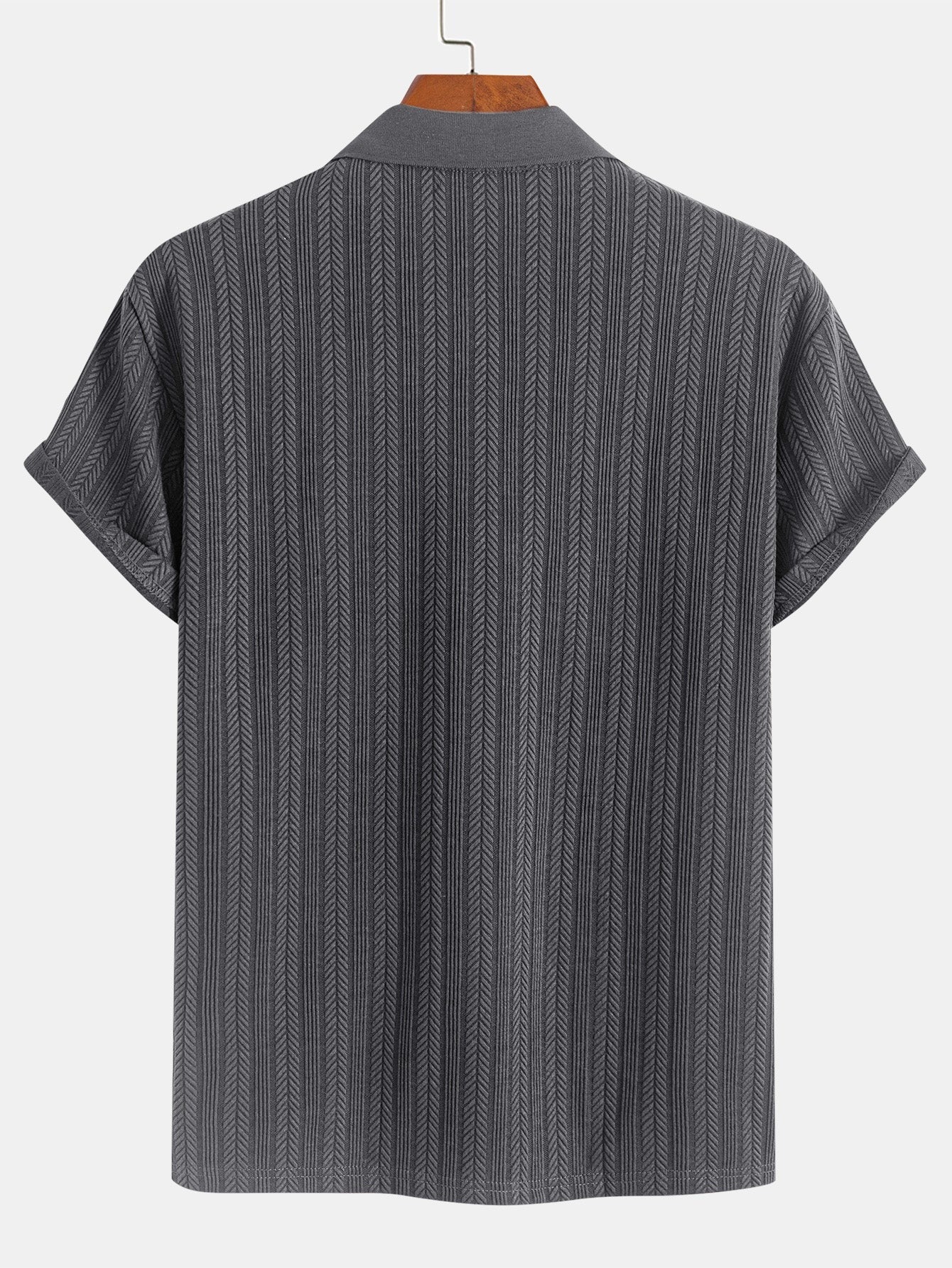 Men’s Textured Zipper Polo Shirt Grey 