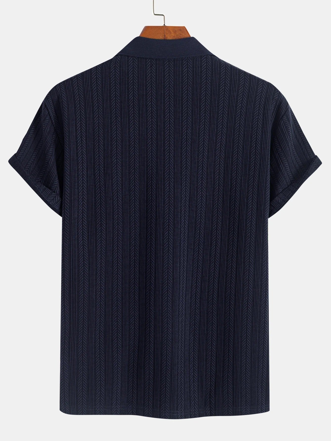 Men’s Textured Zipper Polo Shirt Navy Blue