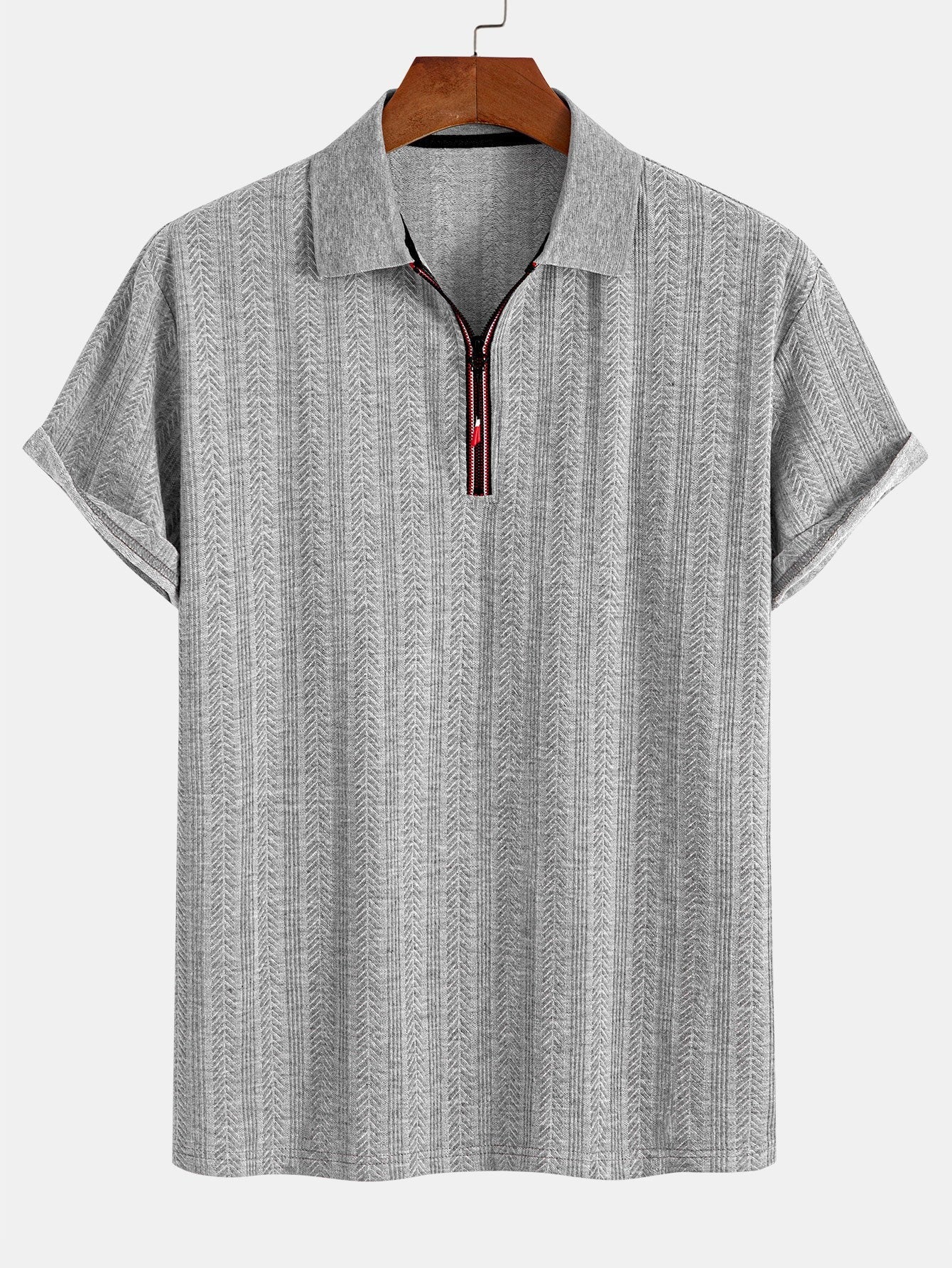 men striped zipper polo shirt short sleeve