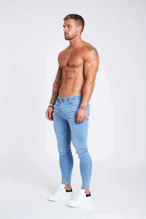 Mens Light Blue Skinny Fit Stretch Denim Jeans mylalooks.com