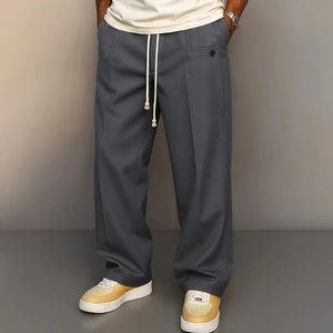 mens blue grey relaxed fit drawstring trousers casual street style pants