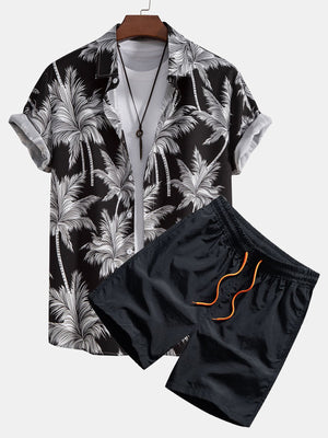 Men’s black tropical shirt and shorts beach outfit