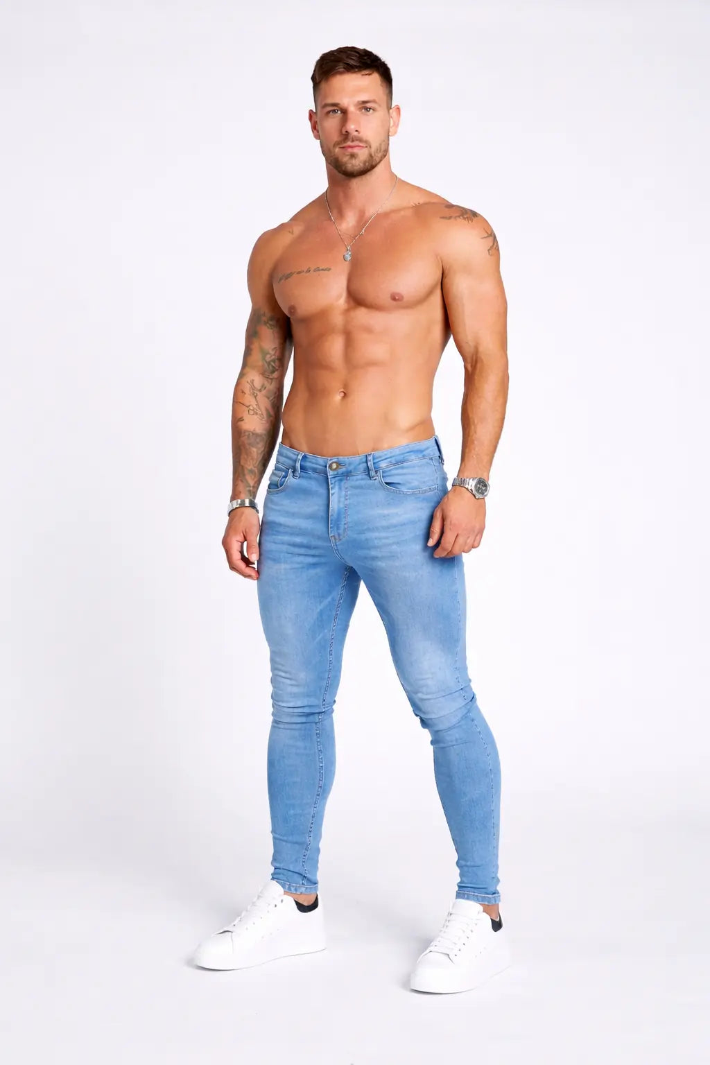Mens Light Blue Skinny Fit Stretch Denim Jeans mylalooks.com