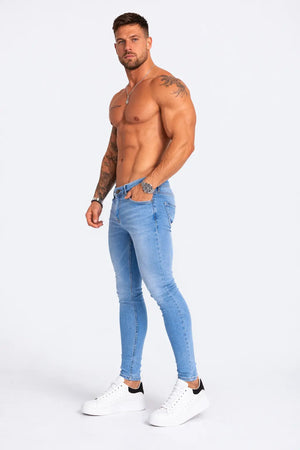 Mens Light Blue Skinny Fit Stretch Denim Jeans mylalooks.com