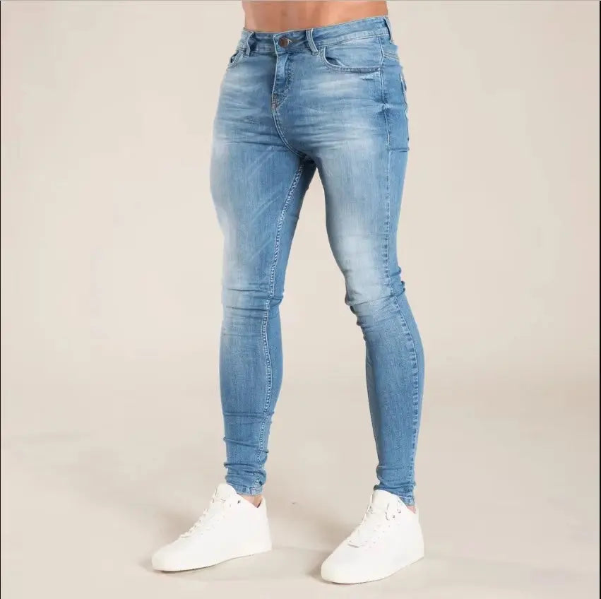 Mens Light Blue Skinny Fit Stretch Denim Jeans mylalooks.com