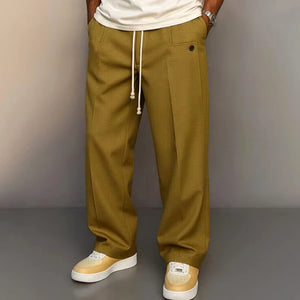 mens mustard relaxed fit drawstring trousers stylish casual pants