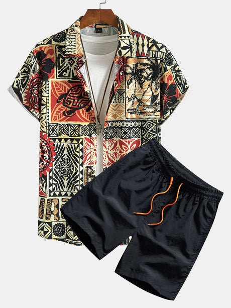 Men’s Tropical Print Shirt & Shorts Set by Myla Looks summer beach outfit