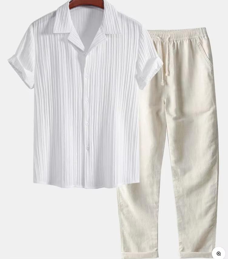 mens white cuban collar shirt with cream linen pants summer outfit