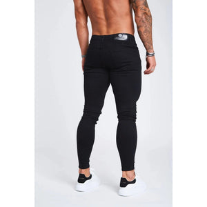 mens black skinny fit stretch denim jeansback 2 view model