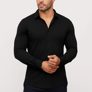 mens black stretch slim fit wrinkle free dress shirt business style