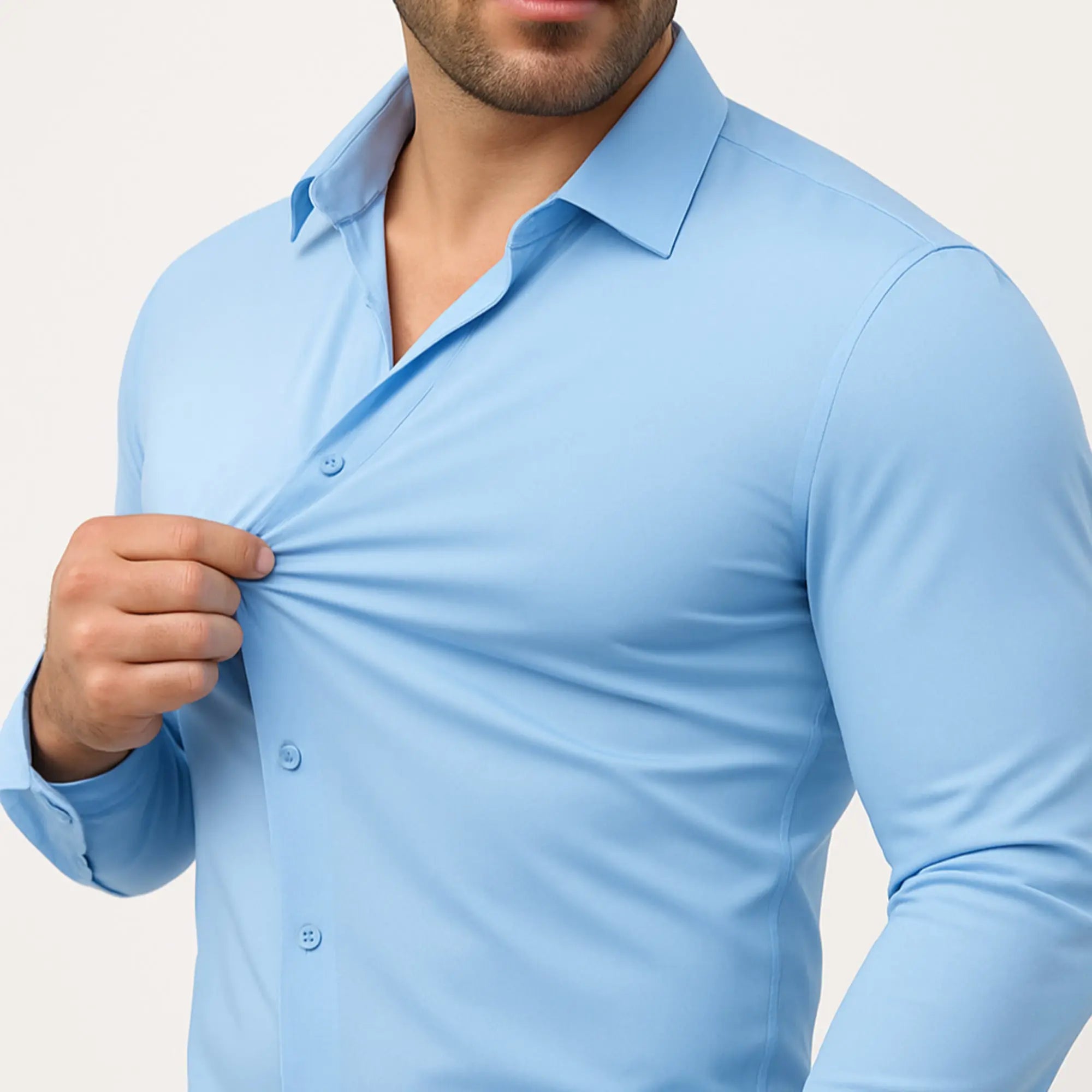mens light blue slim fit stretch dress shirt wrinkle free professional