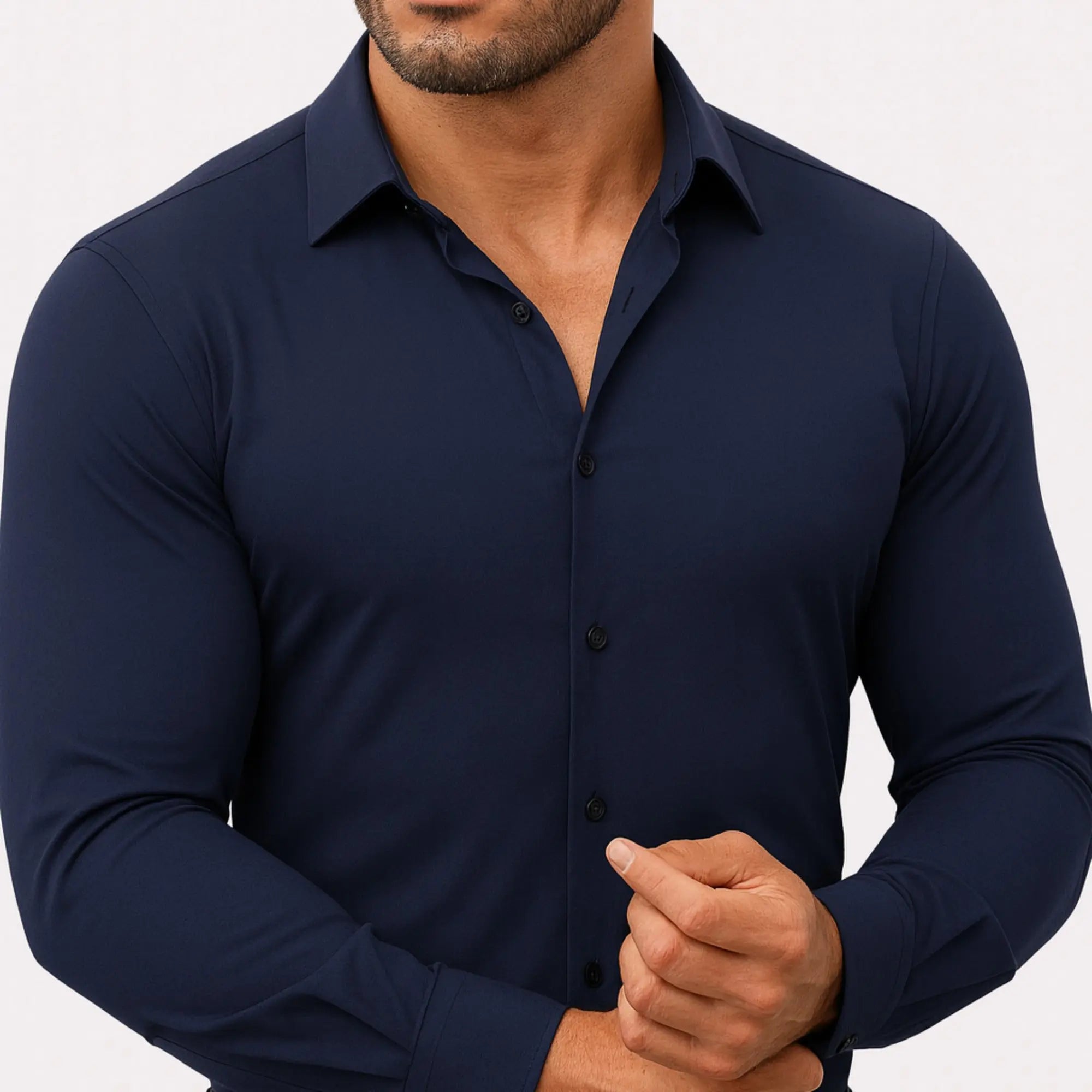 mens navy blue stretch slim fit wrinkle free dress shirt business style