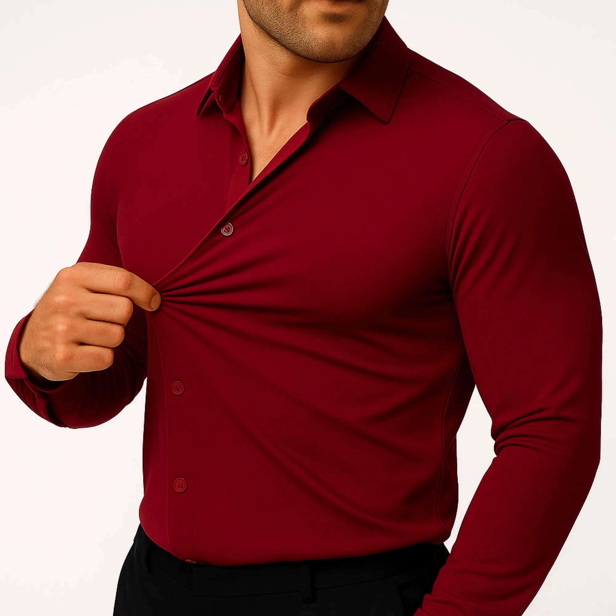 mens red slim fit stretch dress shirt wrinkle free professional office wear