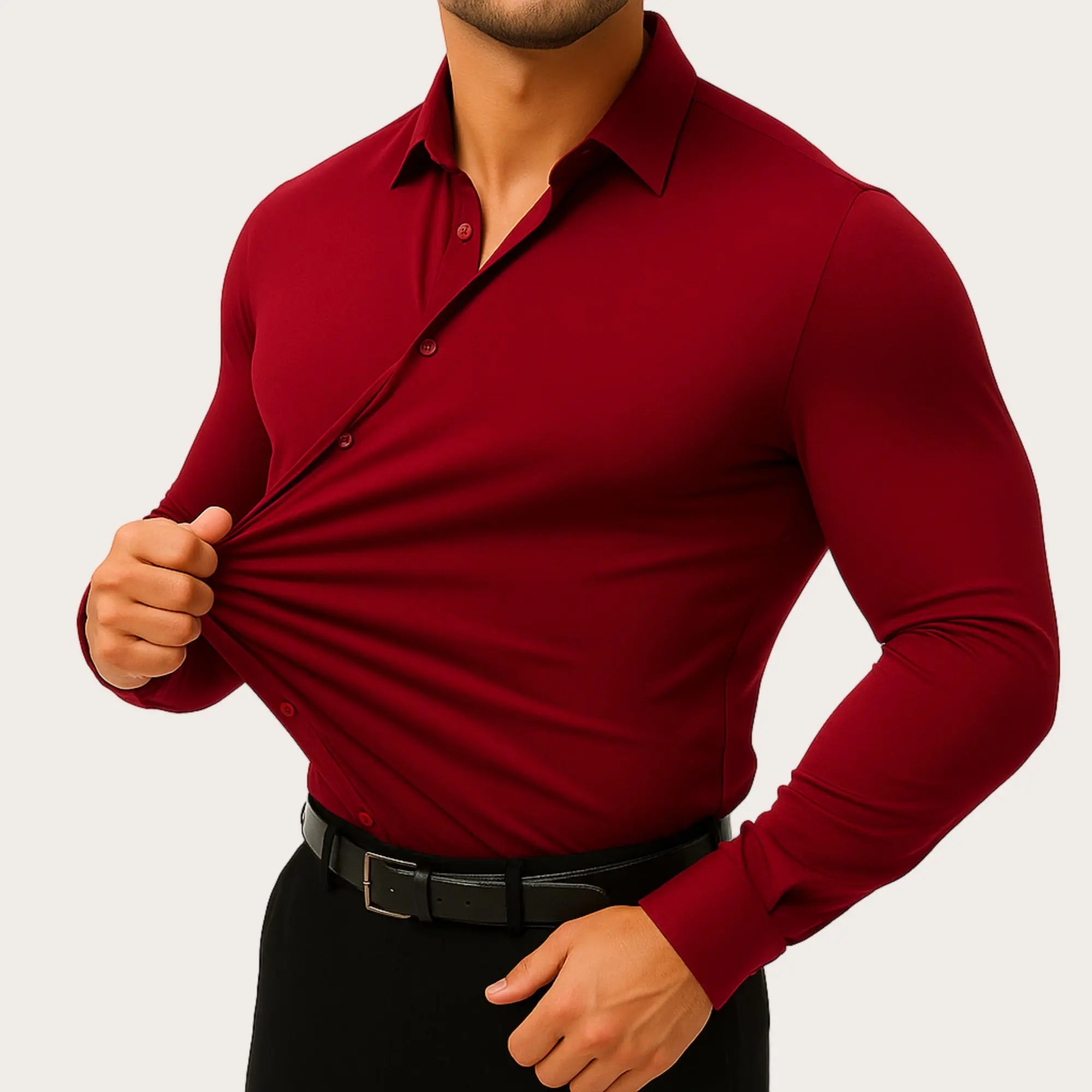 mens red stretch slim fit long sleeve wrinkle free dress shirt formal style